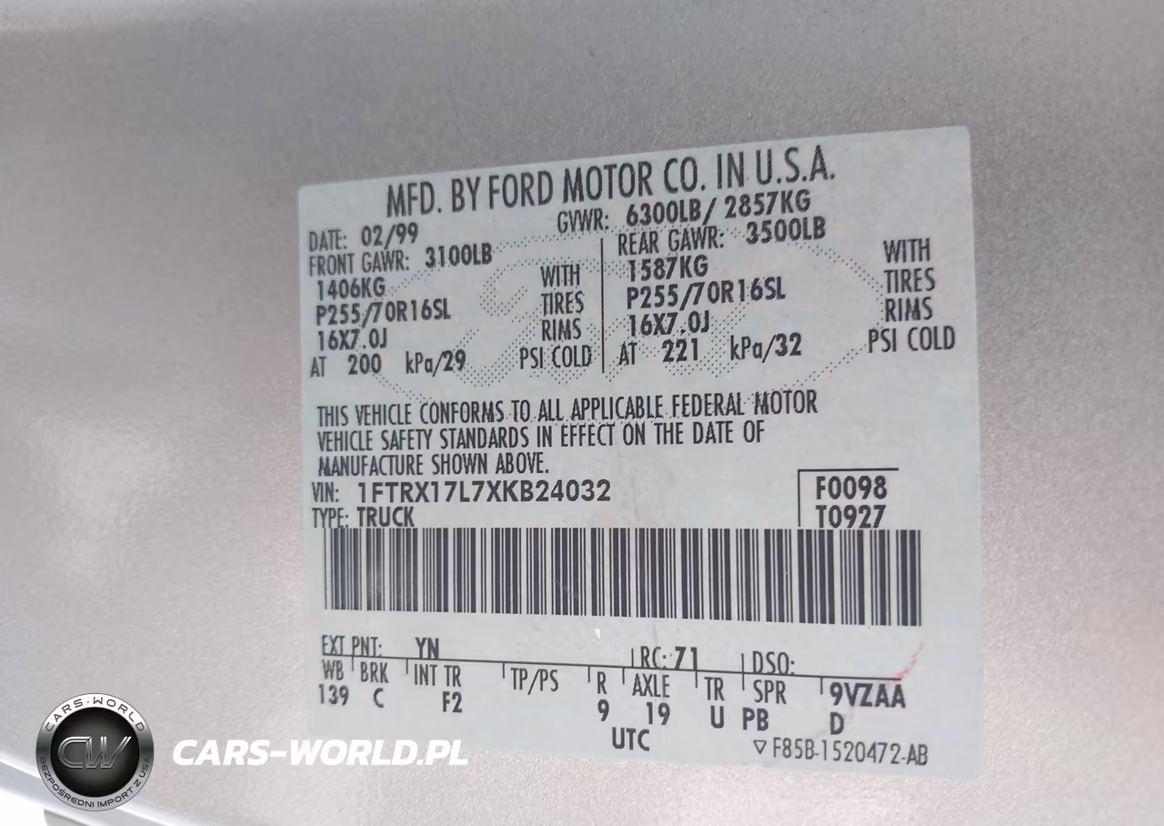 1999 Ford F-150 Lariat-Xl-Xlt VIN:1FTRX17L7XKB24032 - 9