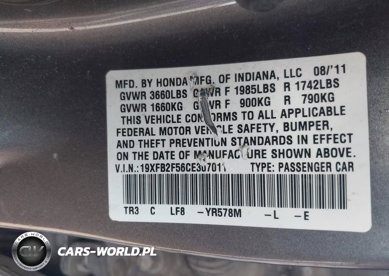 2012 Honda Civic Lx VIN:19XFB2F56CE307011 - 9