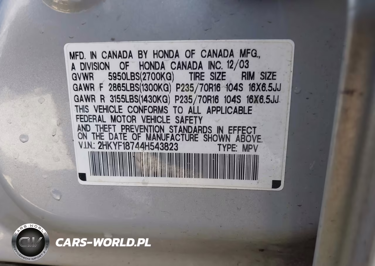 2004 Honda Pilot Ex-L VIN:2HKYF18744H543823 - 9