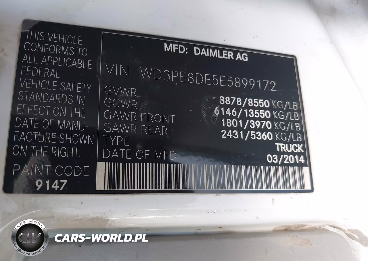 2014 Mercedes-Benz Sprinter 2500 High Roof VIN:WD3PE8DE5E5899172 - 9