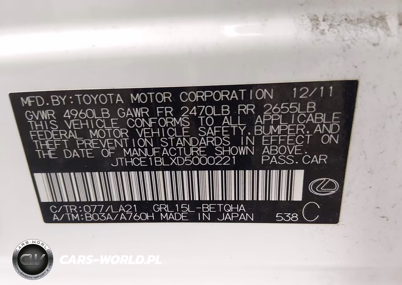 2013 Lexus Gs 350 VIN:JTHCE1BLXD5000221 - 9