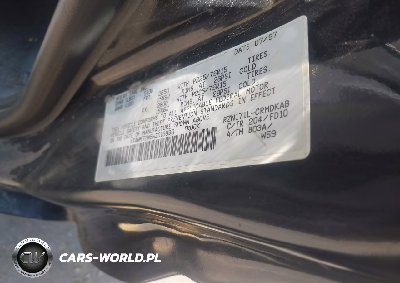 1998 Toyota Tacoma VIN:4TAWM72N5WZ016839 - 9