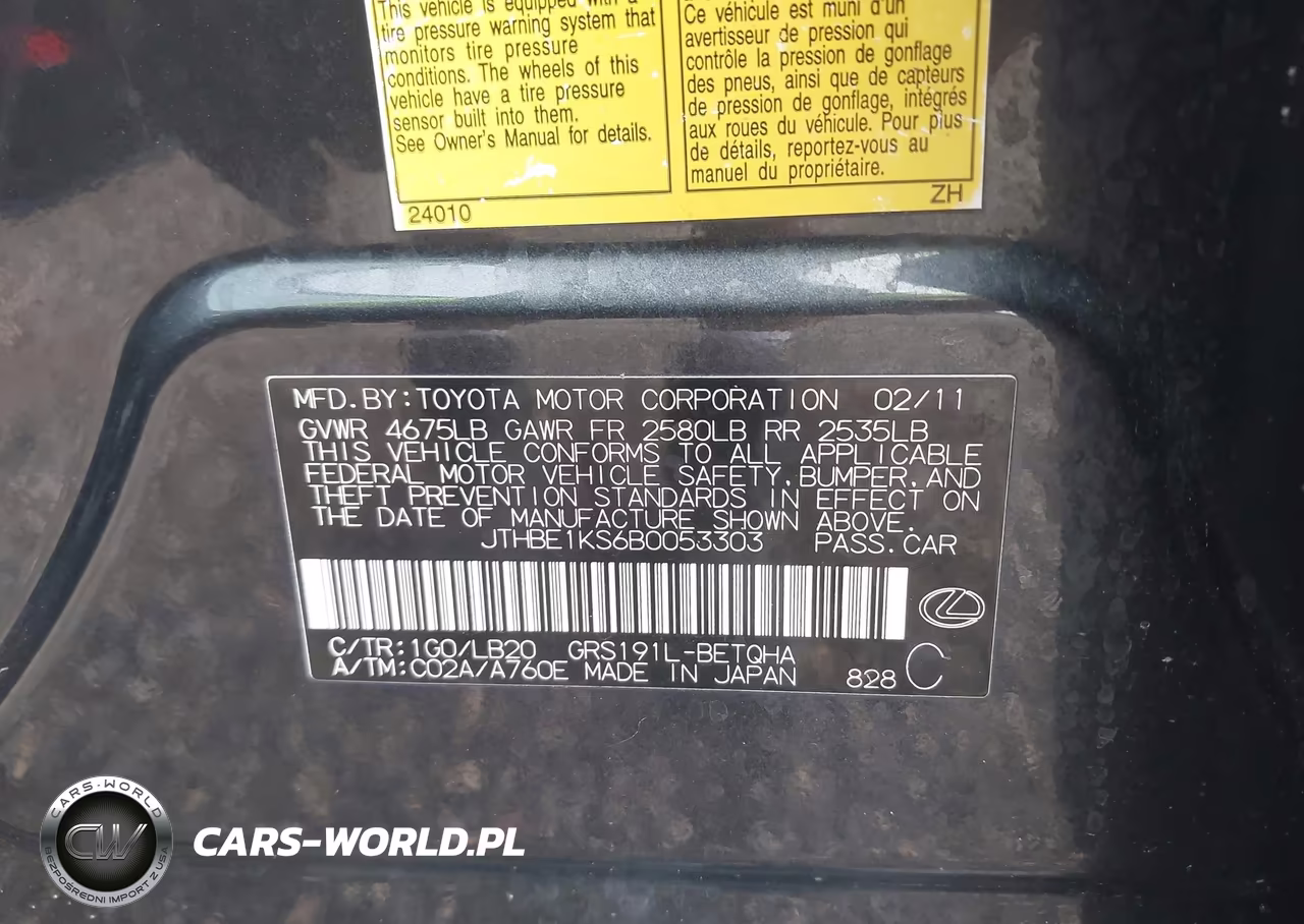 2011 Lexus Gs 350 VIN:JTHBE1KS6B0053303 - 9