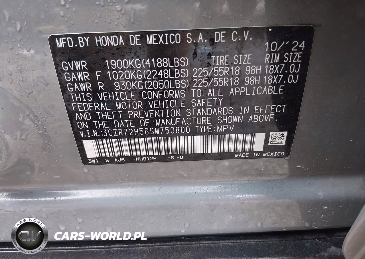 2025 Honda Hr-V Awd Sport VIN:3CZRZ2H56SM750800 - 9