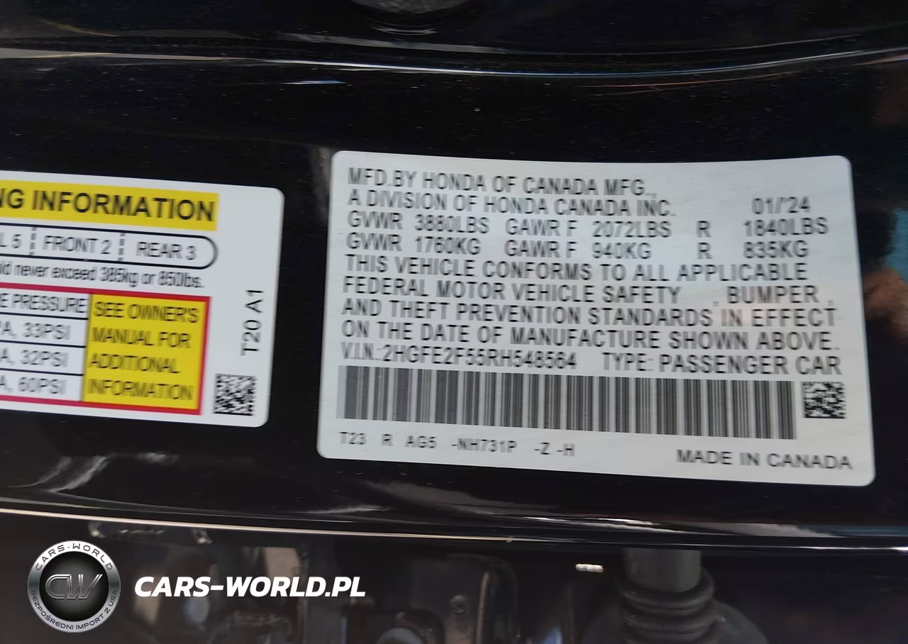 2024 Honda Civic Sport VIN:2HGFE2F55RH548564 - 9