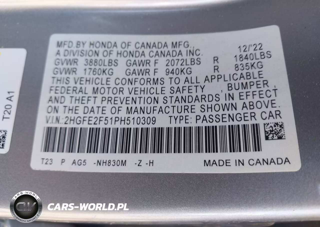 2023 Honda Civic Sport VIN:2HGFE2F51PH510309 - 9