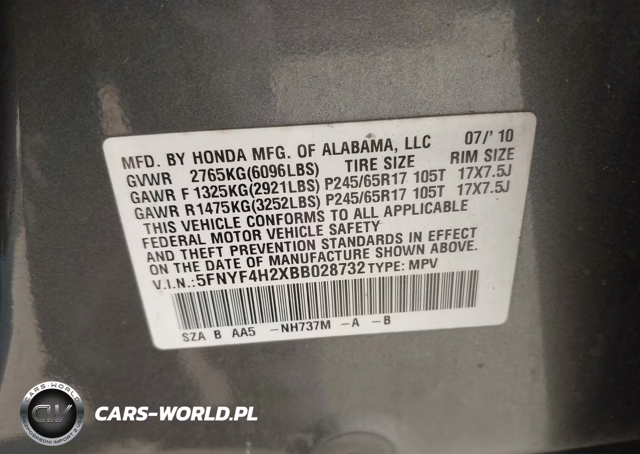 2011 Honda Pilot Lx VIN:5FNYF4H2XBB028732 - 9