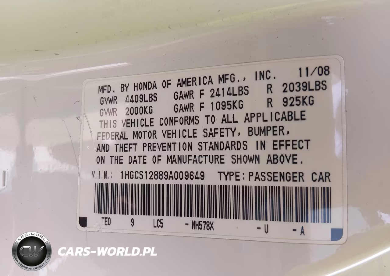 2009 Honda Accord 2.4 Ex-L VIN:1HGCS12889A009649 - 9