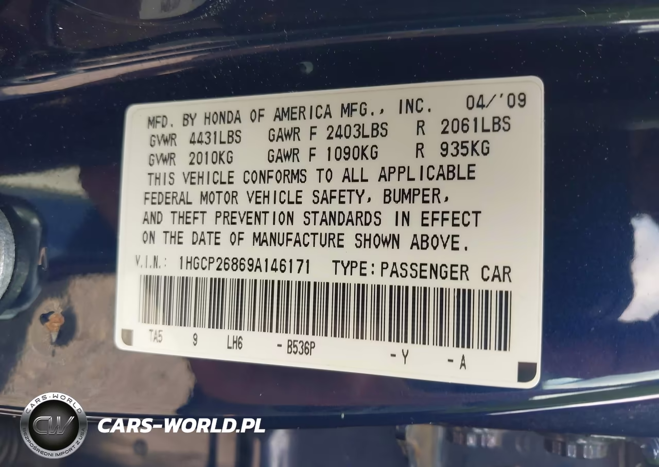 2009 Honda Accord 2.4 Ex-L VIN:1HGCP26869A146171 - 9