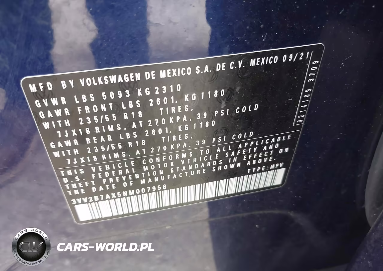 2022 Volkswagen Tiguan 2.0T Se VIN:3VV2B7AX5NM007958 - 9