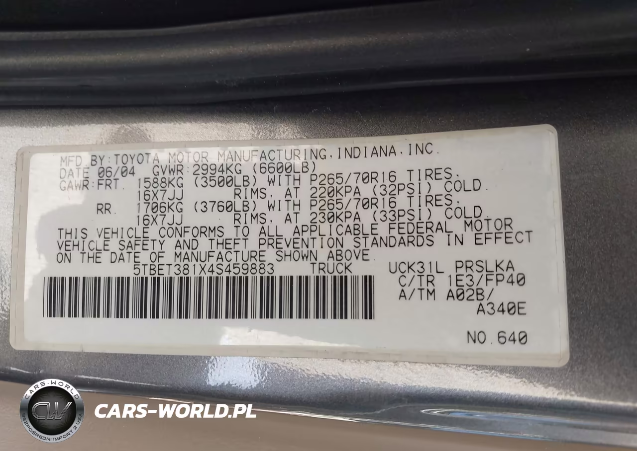 2004 Toyota Tundra Limited V8 VIN:5TBET381X4S459883 - 9