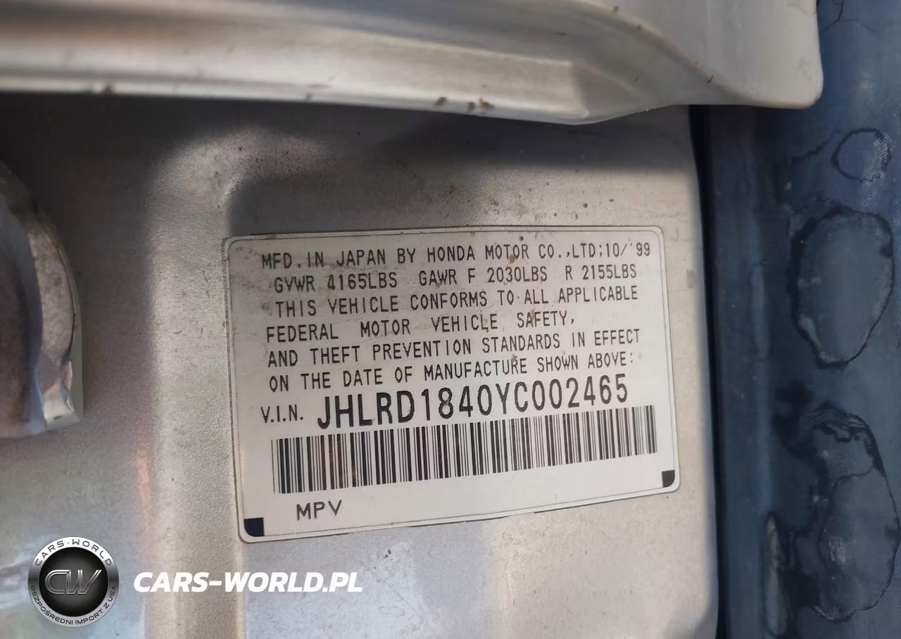 2000 Honda Cr-V Lx VIN:JHLRD1840YC002465 - 9
