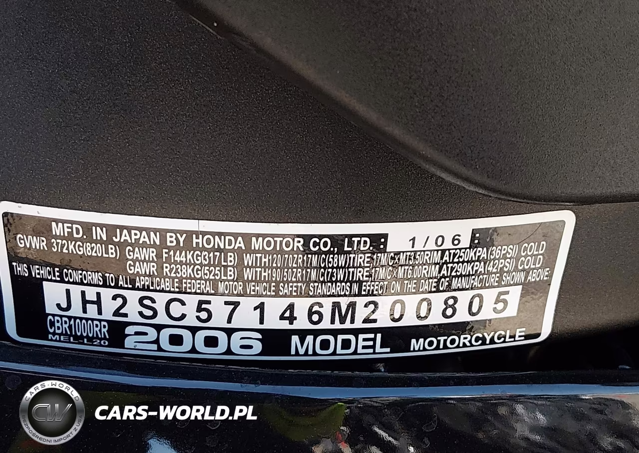 2006 Honda Cbr1000 Rr VIN:JH2SC57146M200805 - 10
