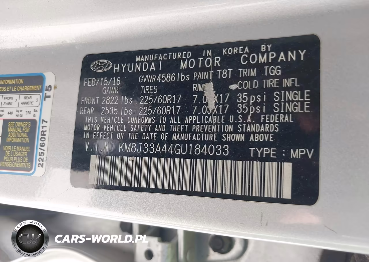 2016 Hyundai Tucson Se VIN:KM8J33A44GU184033 - 9