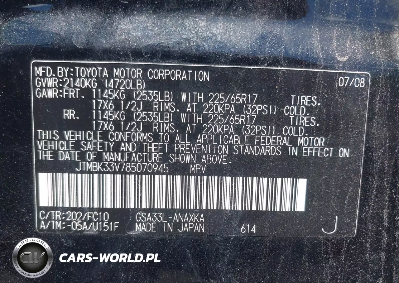 2008 Toyota Rav4 Base V6 VIN:JTMBK33V785070945 - 9