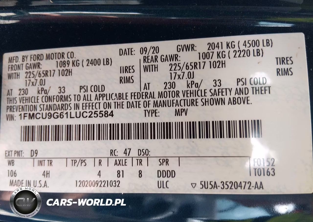 2020 Ford Escape Se VIN:1FMCU9G61LUC25584 - 9