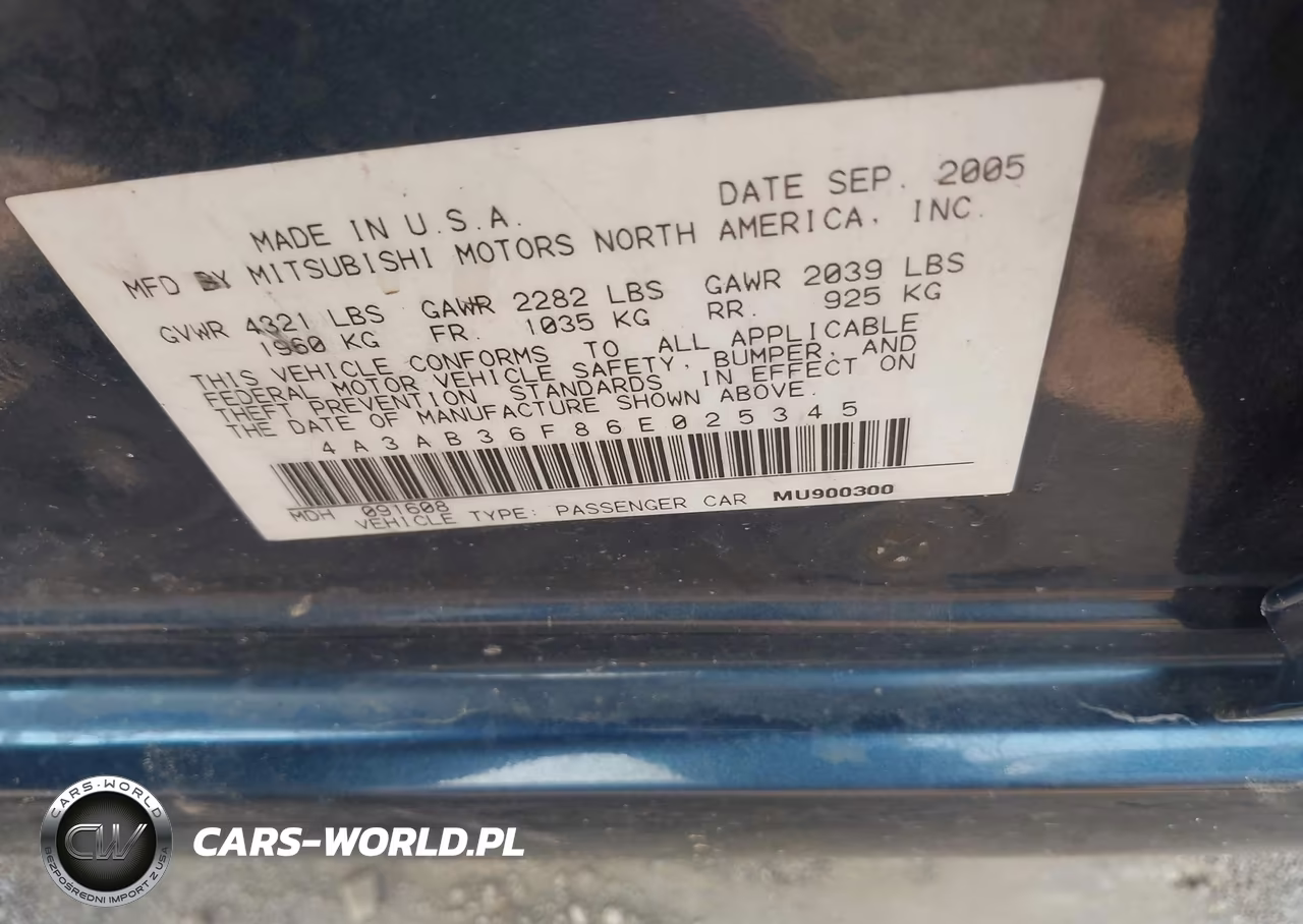 2006 Mitsubishi Galant Es-Se VIN:4A3AB36F86E025345 - 9