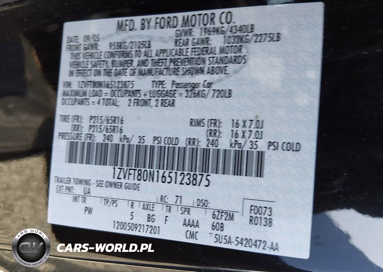 2006 Ford Mustang V6 VIN:1ZVFT80N165123875 - 9