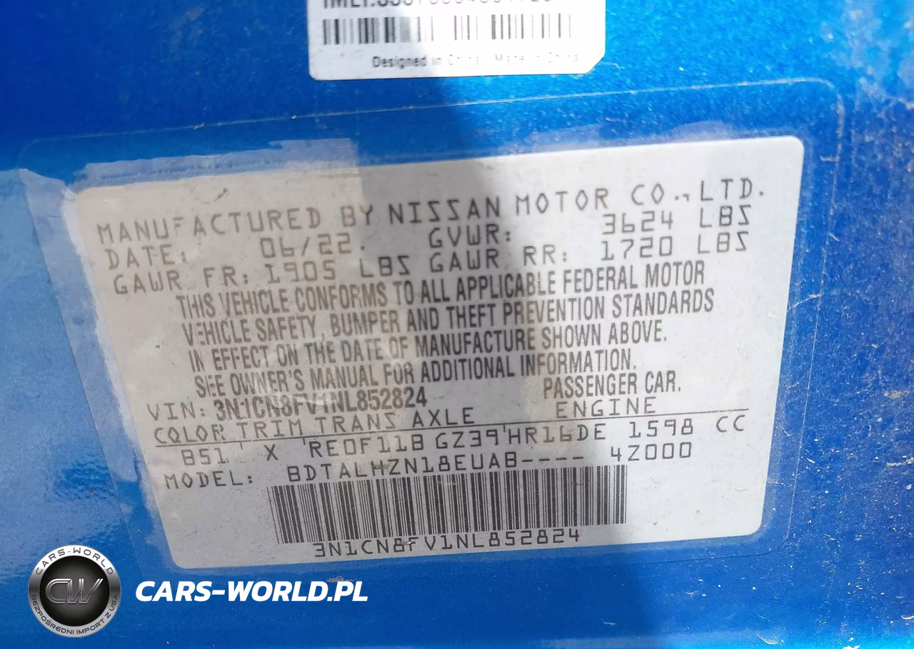 2022 Nissan Versa 1.6 Sr Xtronic Cvt VIN:3N1CN8FV1NL852824 - 9