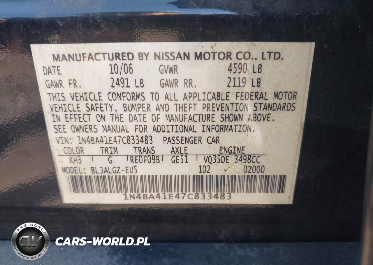 2007 Nissan Maxima 3.5 Sl VIN:1N4BA41E47C833483 - 9