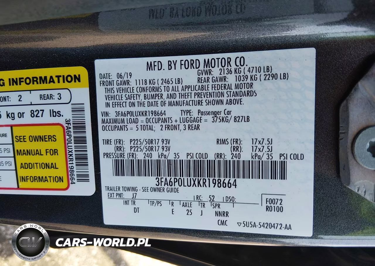 2019 Ford Fusion Hybrid Se VIN:3FA6P0LUXKR198664 - 9