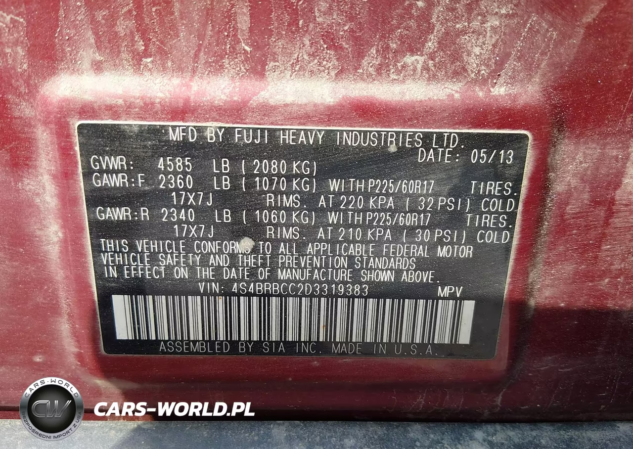 2013 Subaru Outback 2.5I Premium VIN:4S4BRBCC2D3319383 - 9