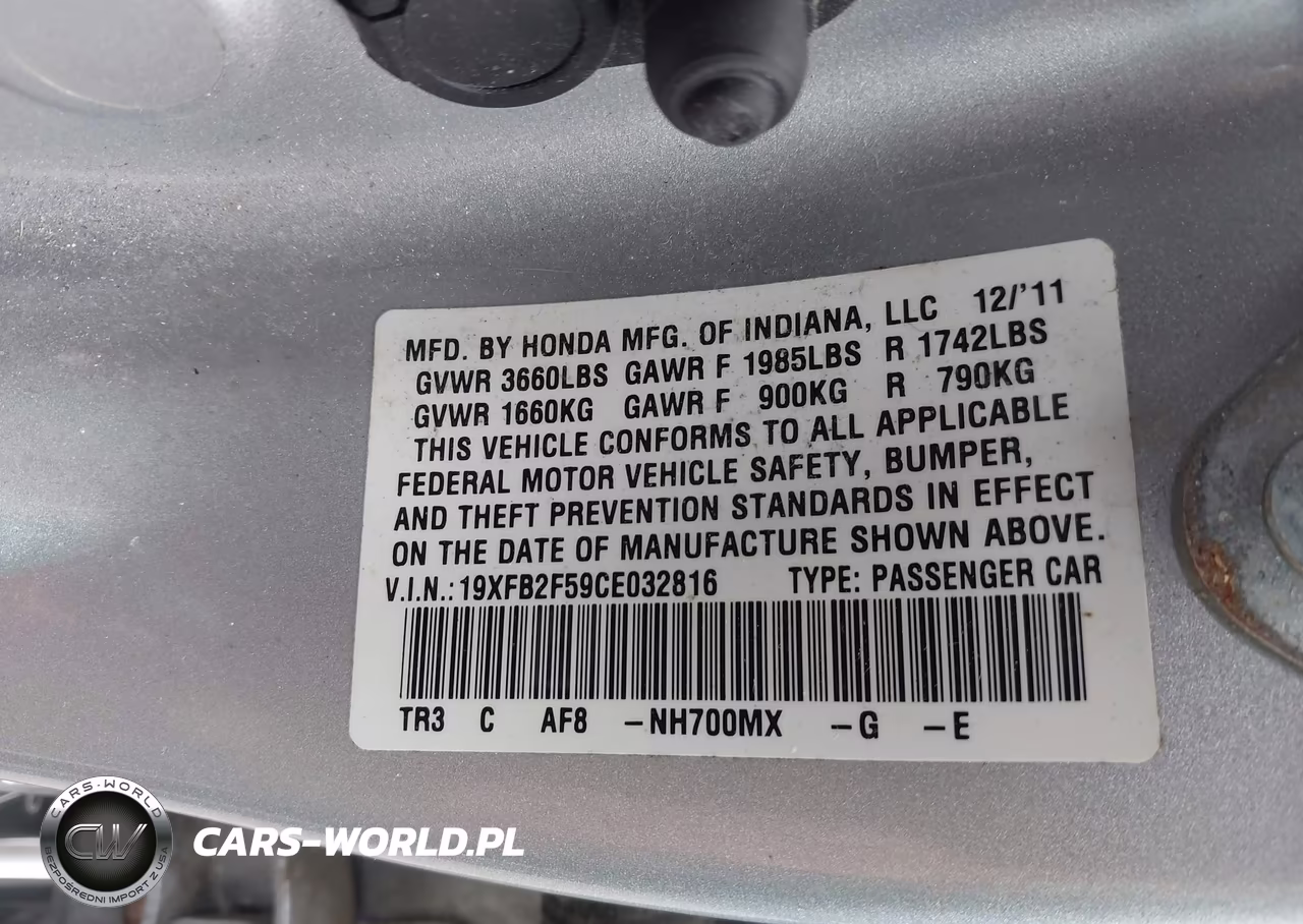2012 Honda Civic Lx VIN:19XFB2F59CE032816 - 9
