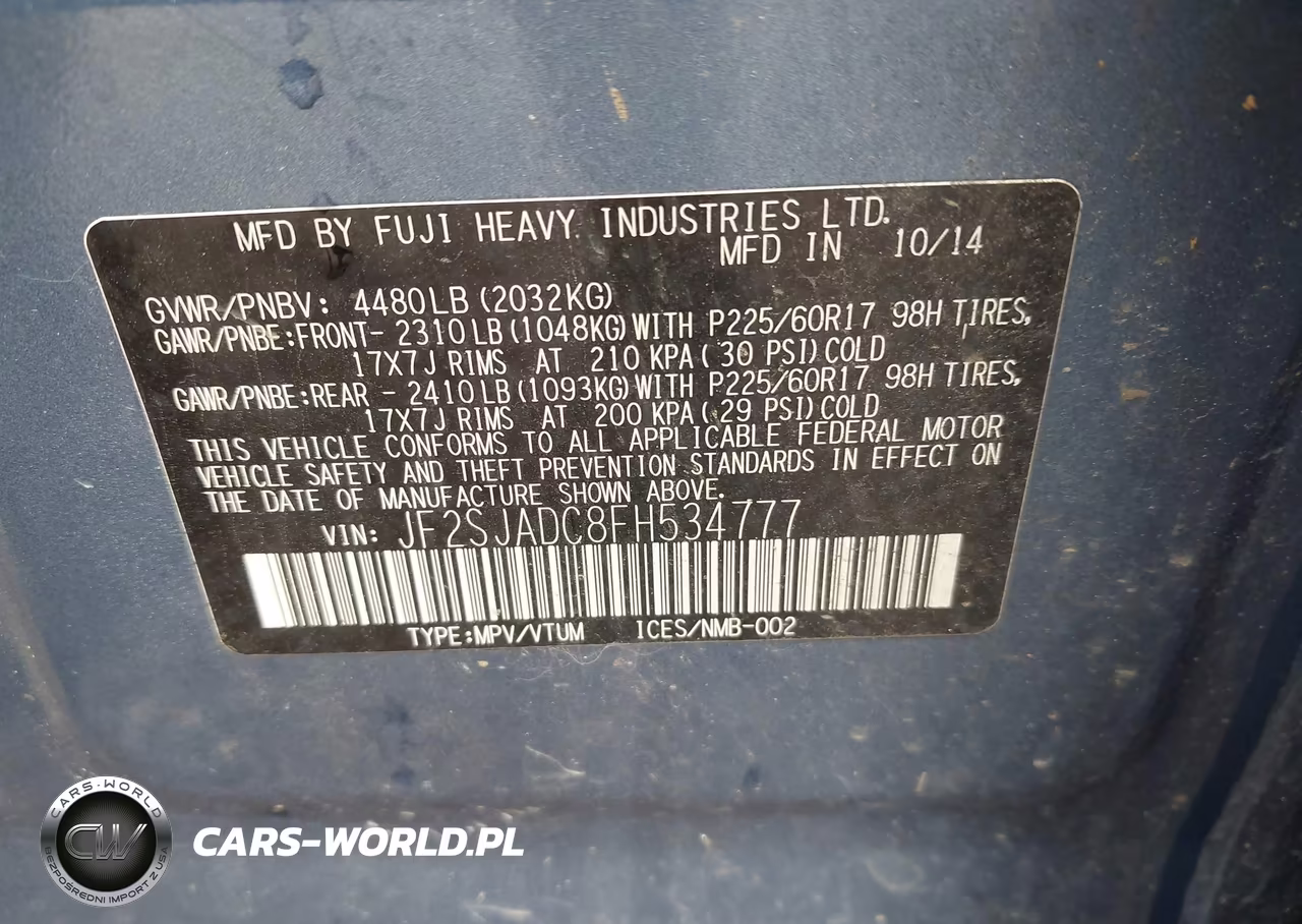 2015 Subaru Forester 2.5I Premium VIN:JF2SJADC8FH534777 - 9