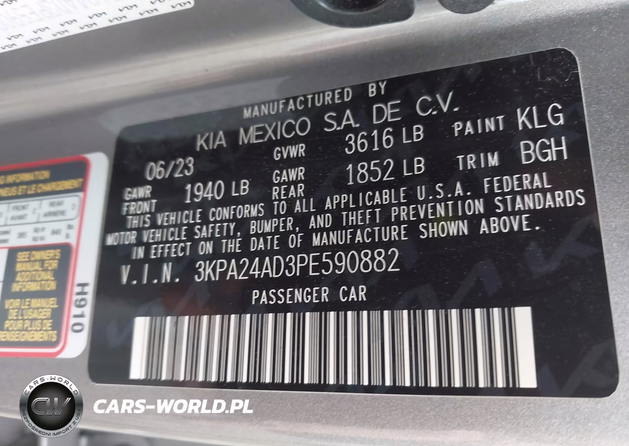 2023 Kia Rio S VIN:3KPA24AD3PE590882 - 9