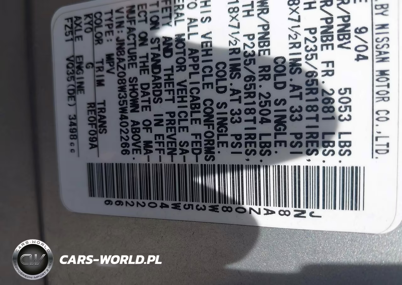2005 Nissan Murano Sl VIN:JN8AZ08W35W402266 - 9