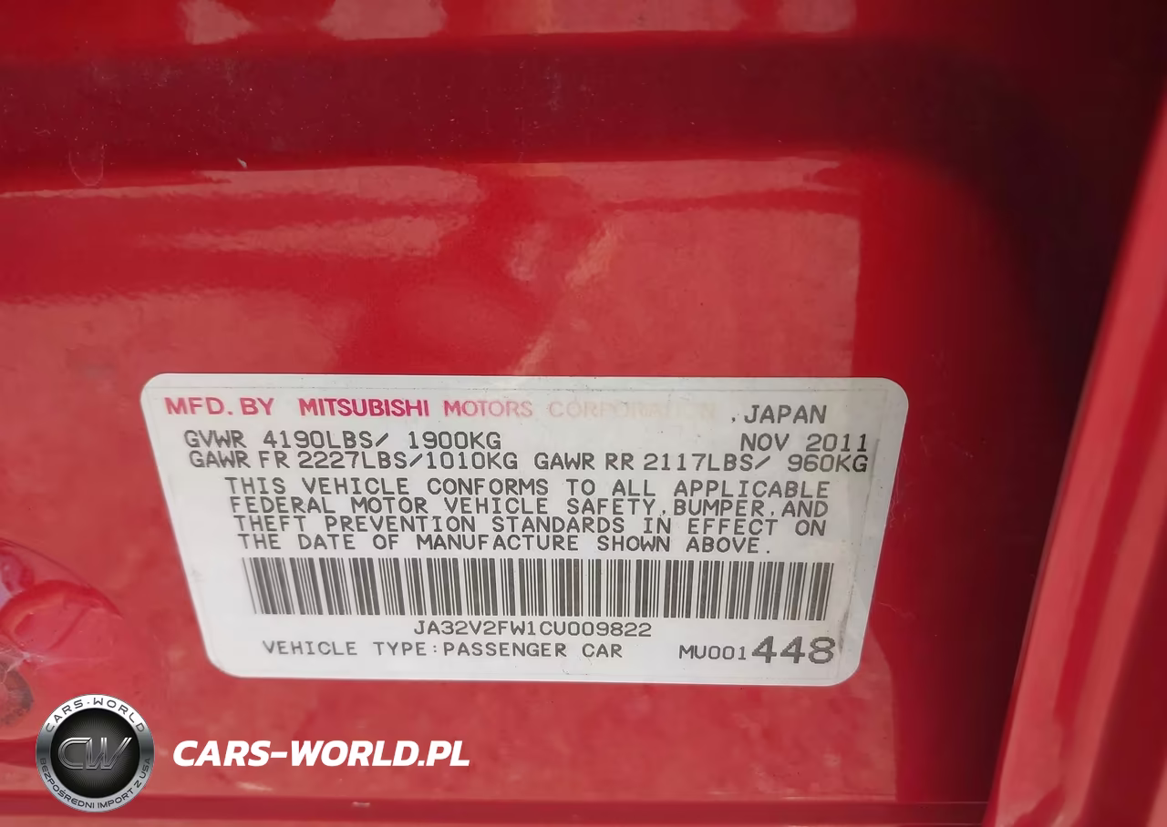 2012 Mitsubishi Lancer Se VIN:JA32V2FW1CU009822 - 9