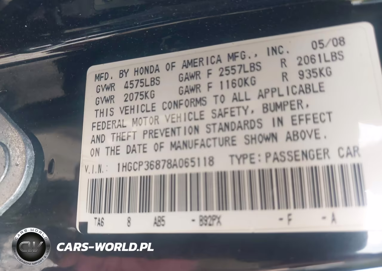 2008 Honda Accord 3.5 Ex-L VIN:1HGCP36878A065118 - 9