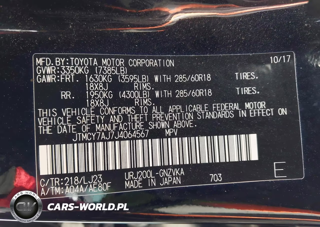 2018 Toyota Land Cruiser V8 VIN:JTMCY7AJ7J4064567 - 9