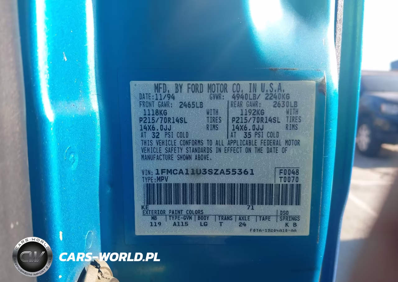 1995 Ford Aerostar VIN:1FMCA11U3SZA55361 - 9