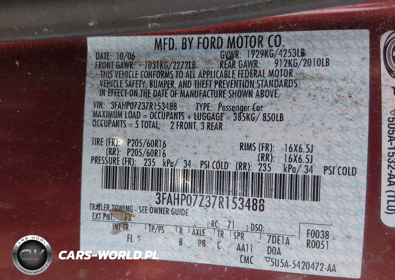 2007 Ford Fusion Se VIN:3FAHP07Z37R153488 - 9