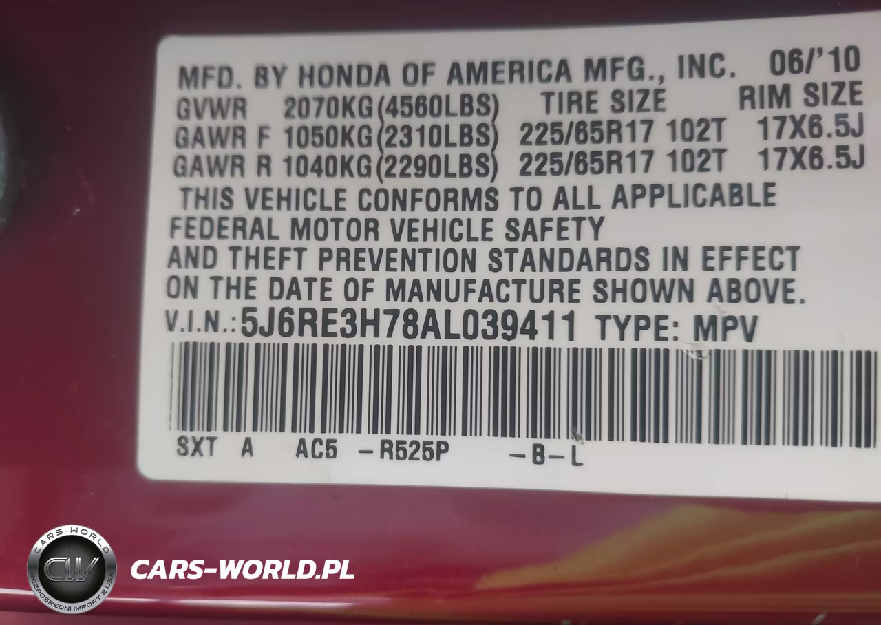 2010 Honda Cr-V Ex-L VIN:5J6RE3H78AL039411 - 9