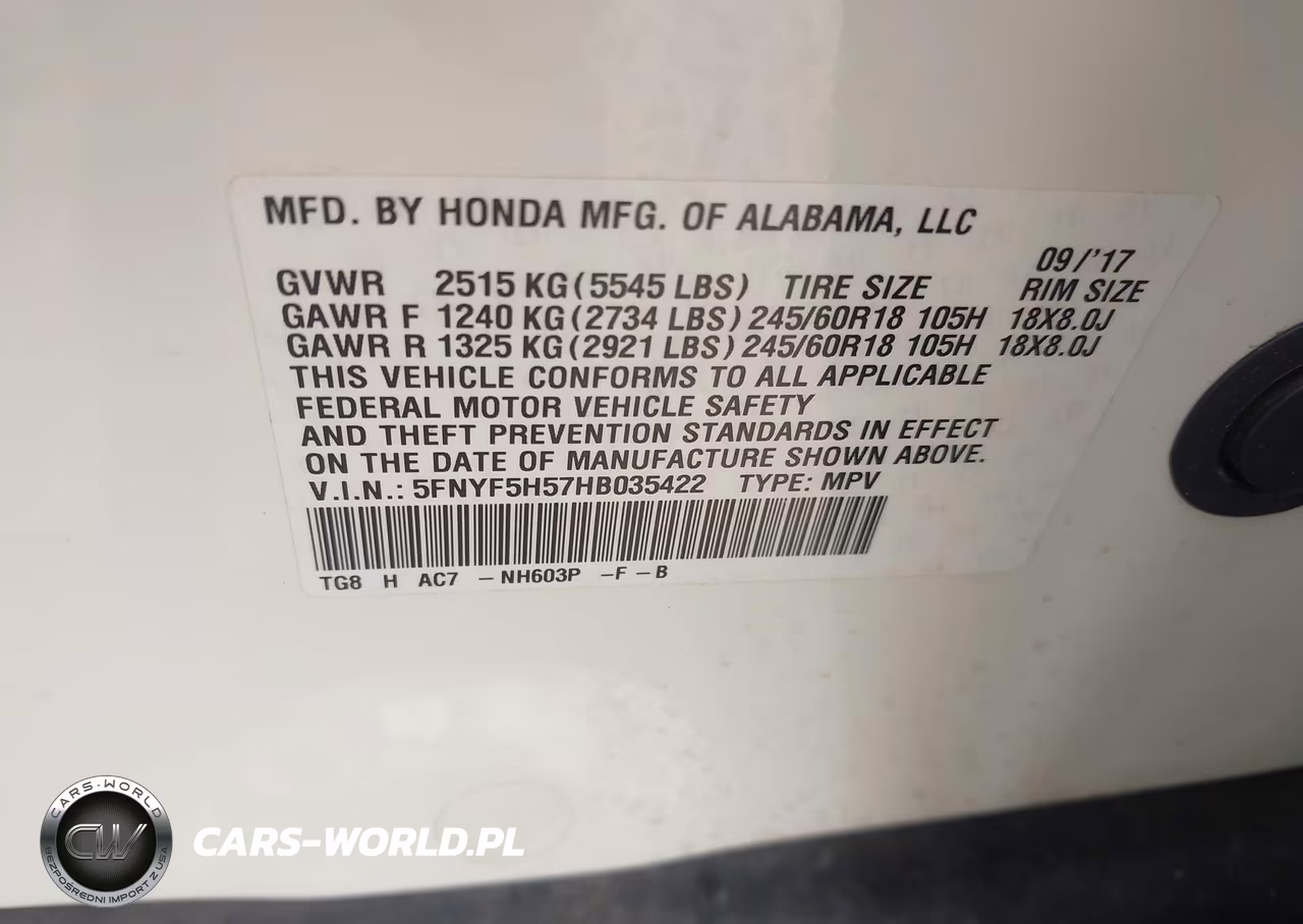 2017 Honda Pilot Ex-L VIN:5FNYF5H57HB035422 - 9