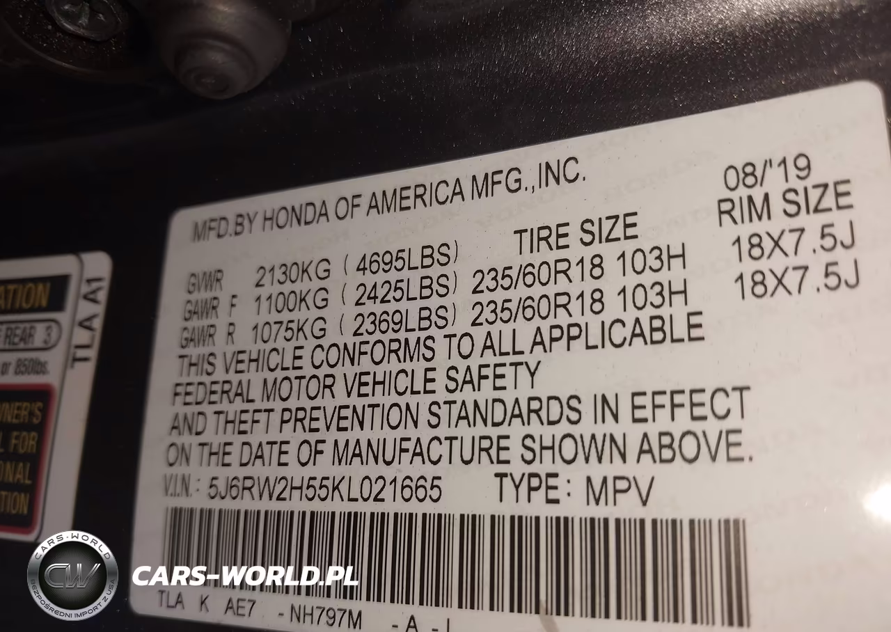 2019 Honda Cr-V Ex VIN:5J6RW2H55KL021665 - 9