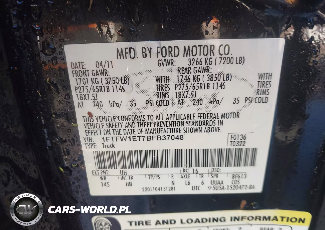 2011 Ford F-150 Lariat VIN:1FTFW1ET7BFB37048 - 9