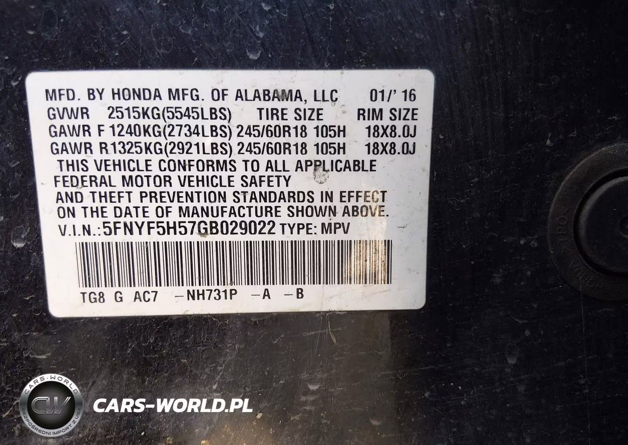 2016 Honda Pilot Ex-L VIN:5FNYF5H57GB029022 - 9