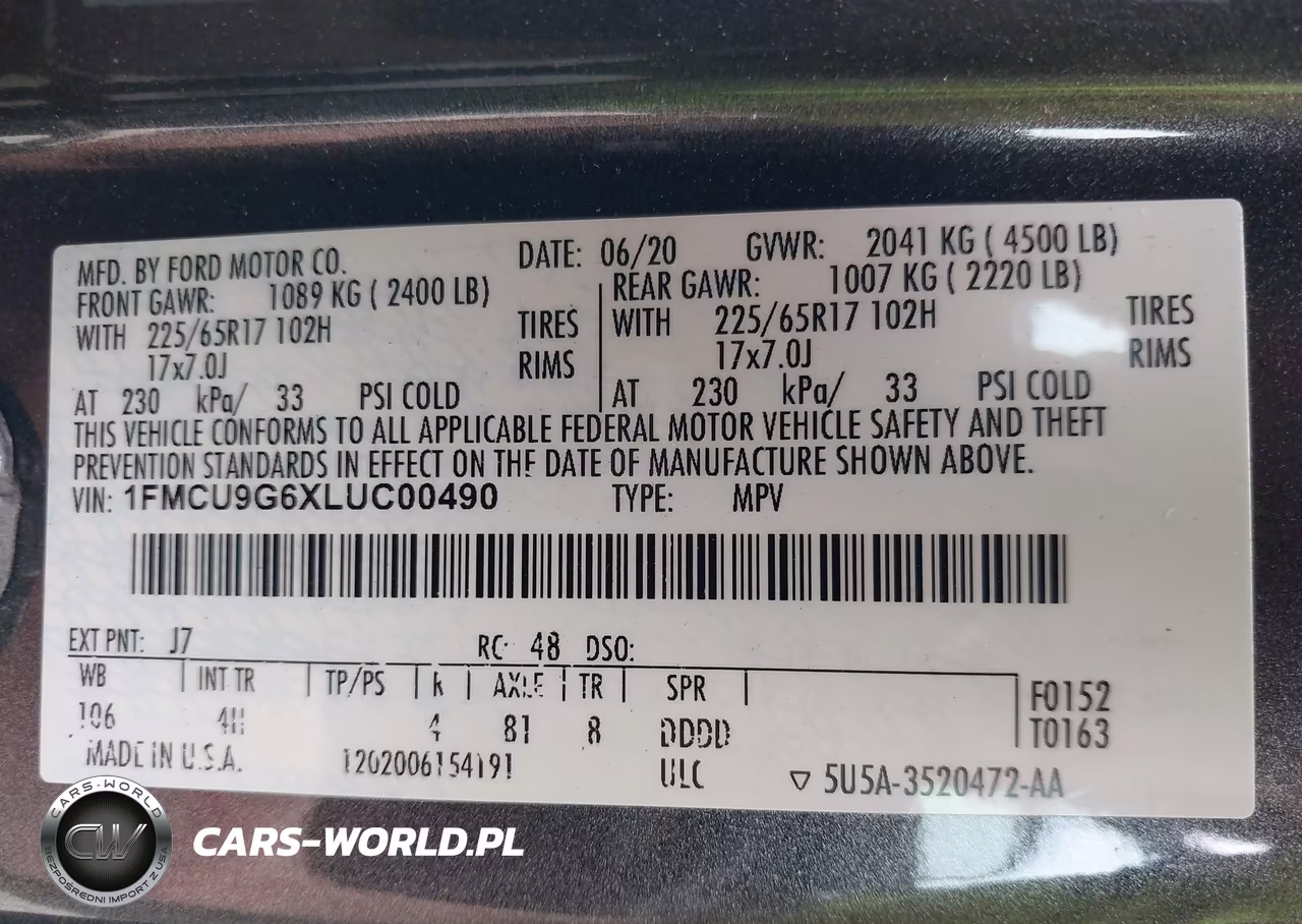2020 Ford Escape Se VIN:1FMCU9G6XLUC00490 - 9