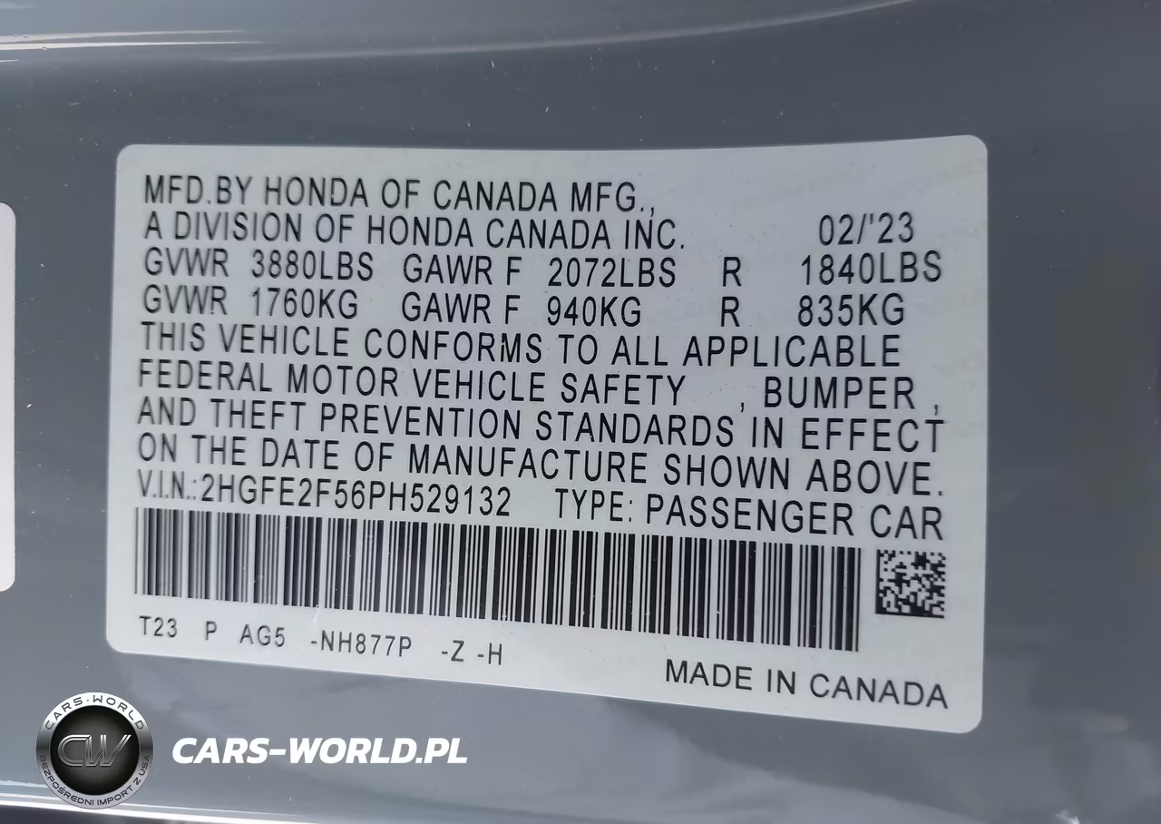 2023 Honda Civic Sport VIN:2HGFE2F56PH529132 - 9