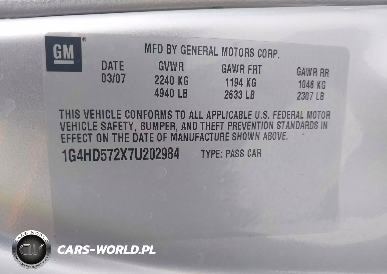 2007 Buick Lucerne Cxl VIN:1G4HD572X7U202984 - 9