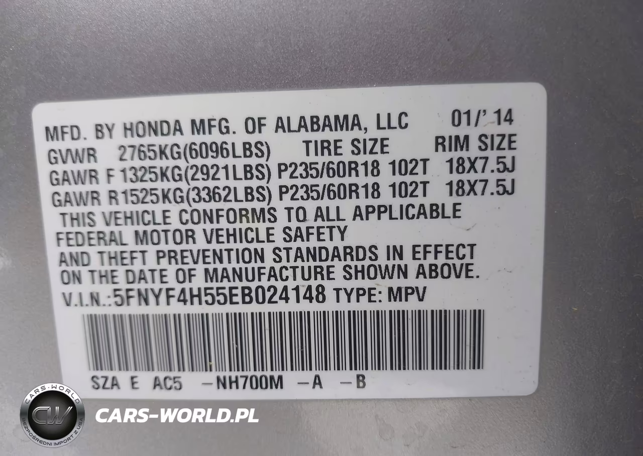 2014 Honda Pilot Ex-L VIN:5FNYF4H55EB024148 - 9