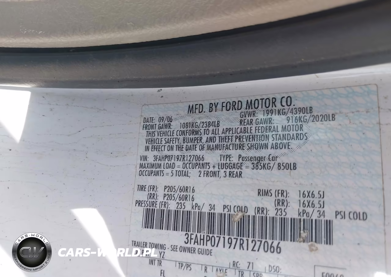 2007 Ford Fusion Se VIN:3FAHP07197R127066 - 9