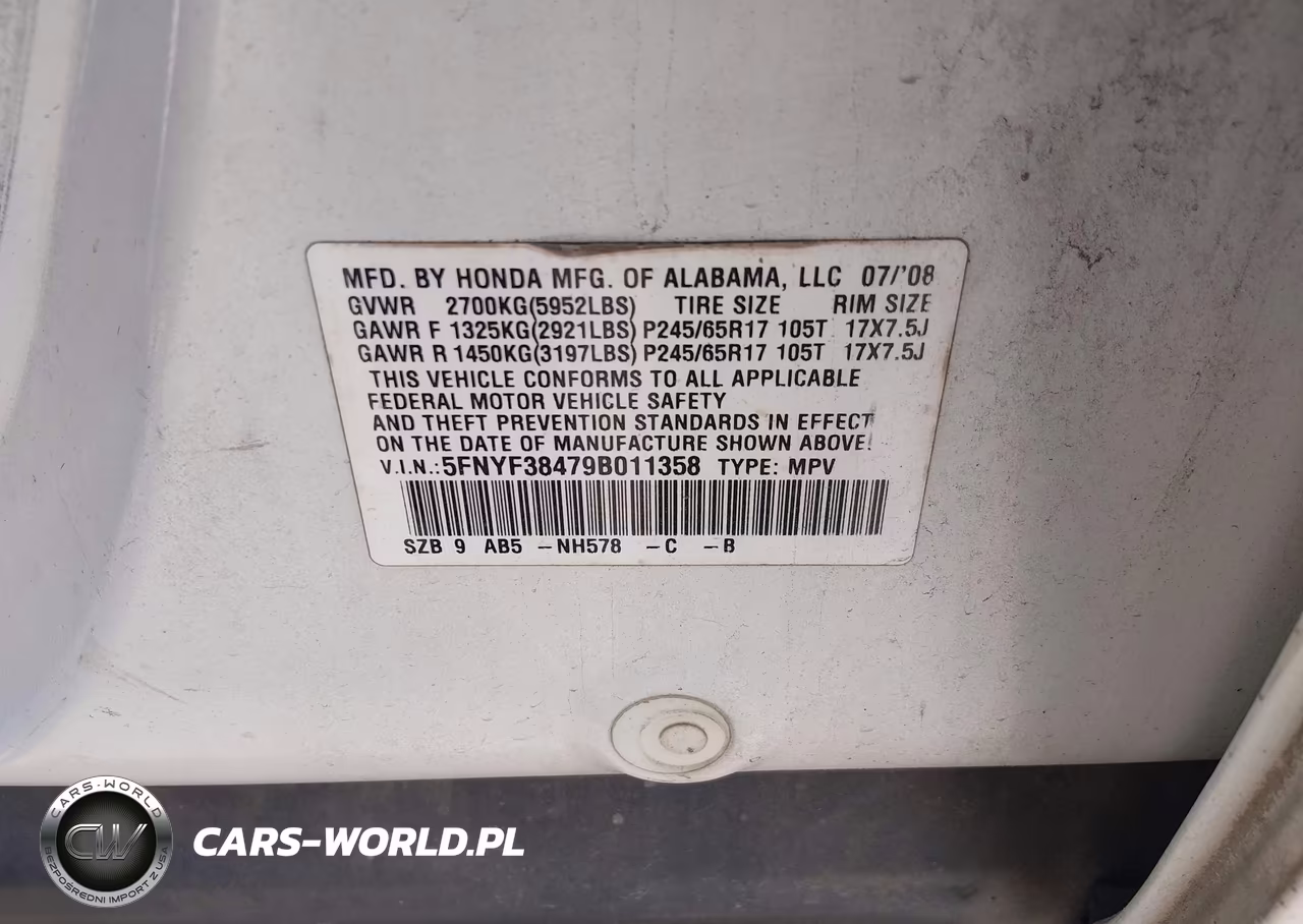 2009 Honda Pilot Ex VIN:5FNYF38479B011358 - 9