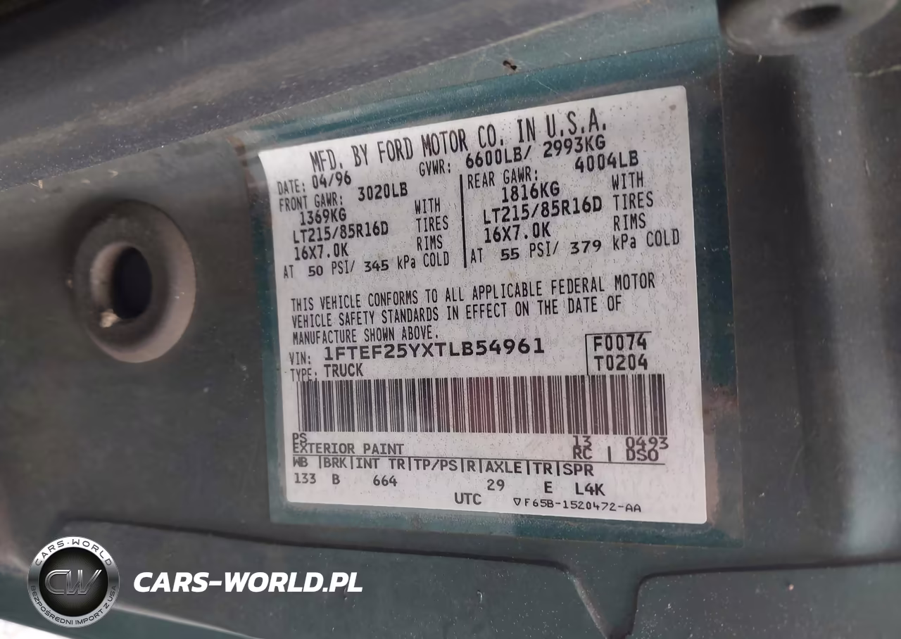 1996 Ford F250 VIN:1FTEF25YXTLB54961 - 9