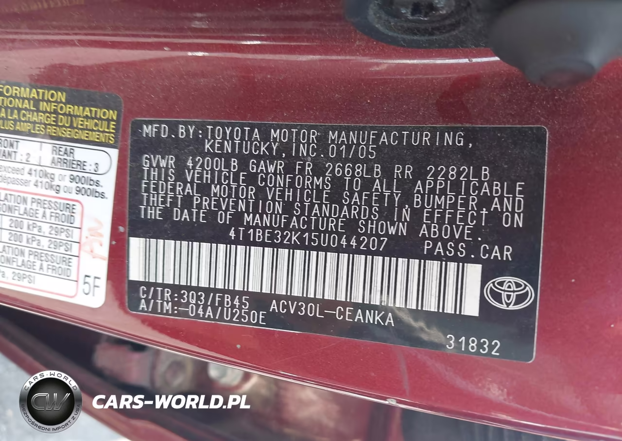 2005 Toyota Camry Le VIN:4T1BE32K15U044207 - 9