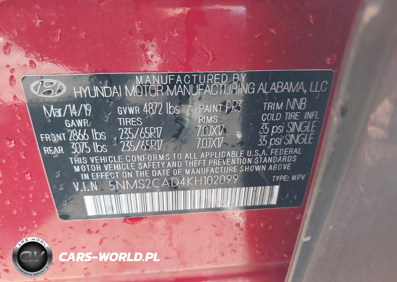 2019 Hyundai Santa Fe Se VIN:5NMS2CAD4KH102099 - 9