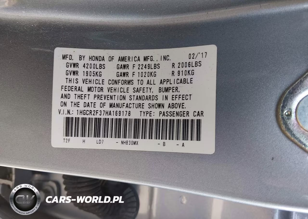 2017 Honda Accord Lx VIN:1HGCR2F37HA169178 - 9